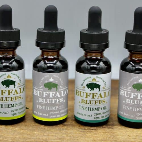 Four tinctures in various flavors and strengths.